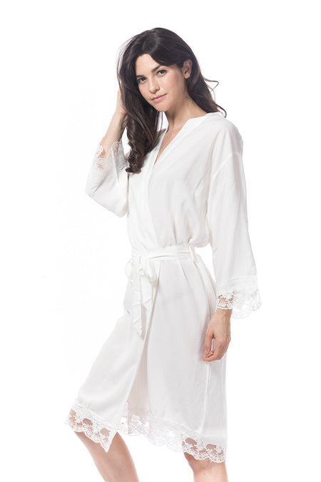 Cotton Lace Trim Robe Navy Blue