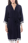 Cotton Lace Trim Robe Navy Blue 