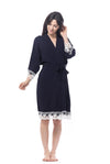 Cotton Lace Trim Robe Navy Blue 